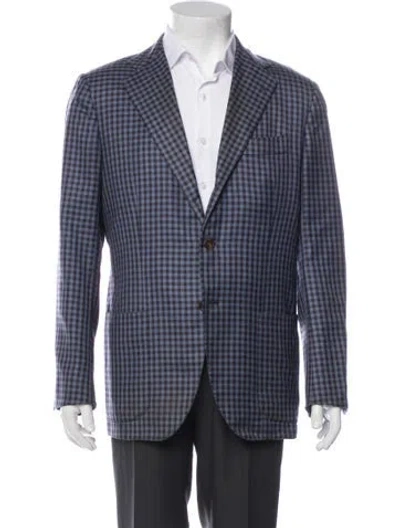 Pre-owned Kiton Cashmere Plaid Print Blazer In Blue