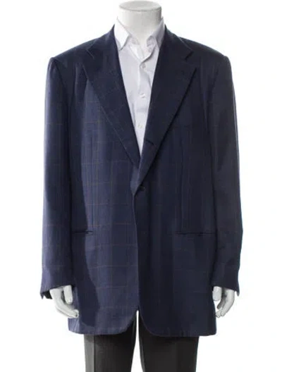 Pre-owned Kiton Cashmere Plaid Print Blazer In Blue