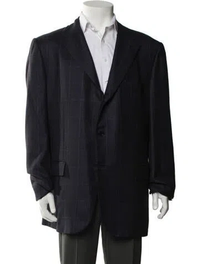 Pre-owned Kiton Cashmere Plaid Print Blazer In Blue