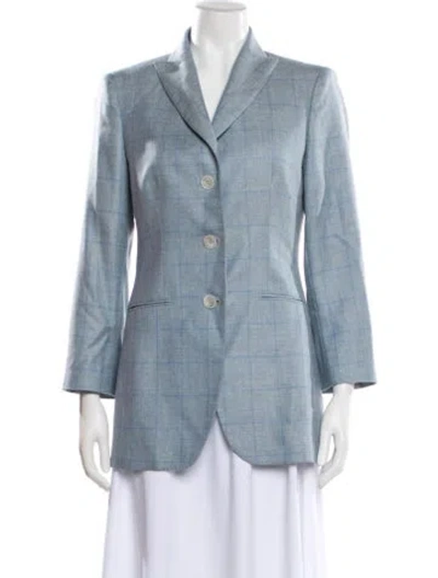 Pre-owned Kiton Cashmere Plaid Print Blazer In Blue