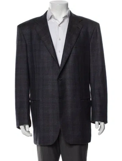 Pre-owned Kiton Cashmere Plaid Print Blazer In Blue