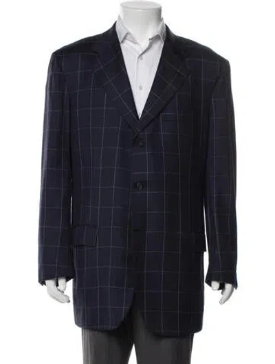 Pre-owned Kiton Cashmere Plaid Print Blazer In Blue