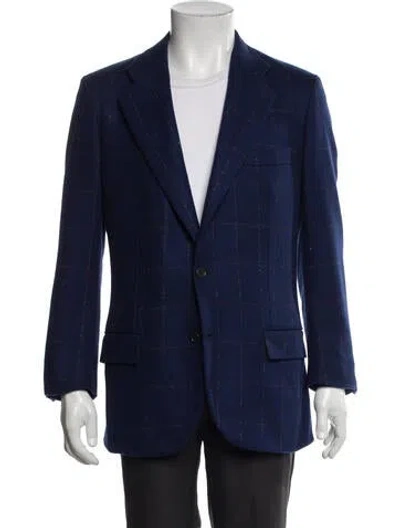 Pre-owned Kiton Cashmere Plaid Print Blazer In Blue