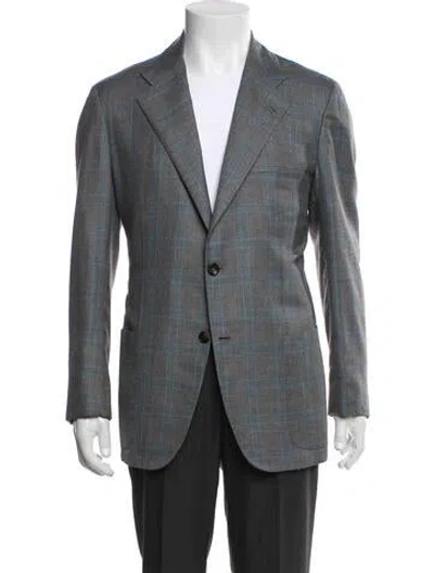 Pre-owned Kiton Cashmere Plaid Print Blazer In Blue