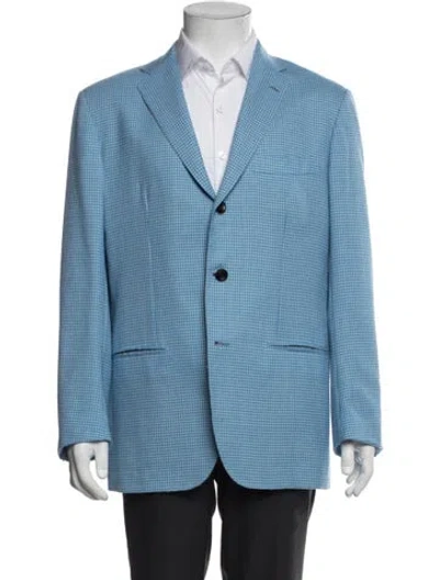 Pre-owned Kiton Cashmere Plaid Print Blazer In Blue