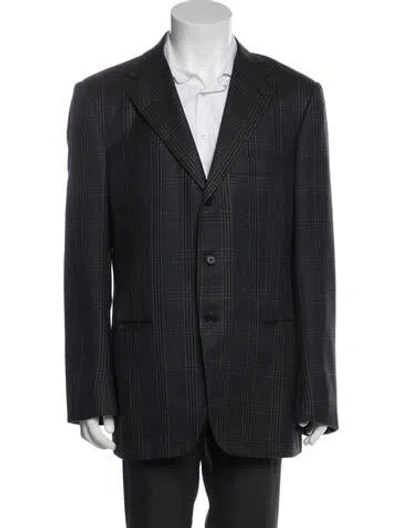Pre-owned Kiton Cashmere Plaid Print Blazer In Blue
