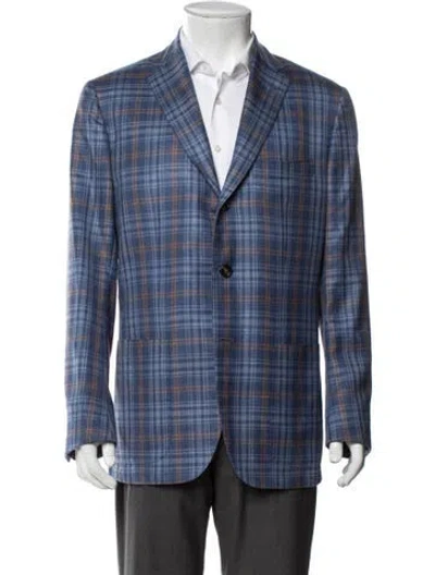 Pre-owned Kiton Cashmere Plaid Print Blazer In Blue