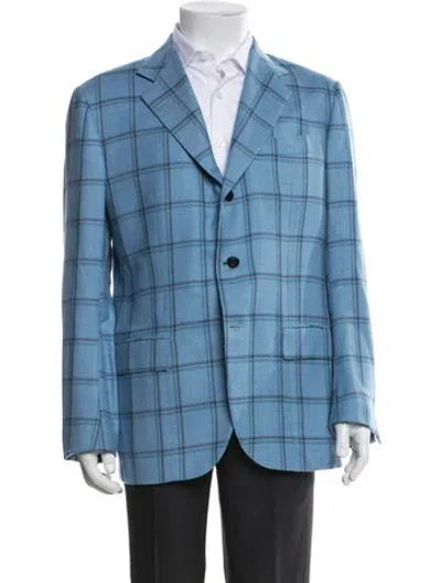 Pre-owned Kiton Cashmere Plaid Print Blazer In Blue