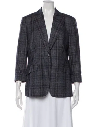 Pre-owned Kiton Cashmere Plaid Print Blazer In Blue