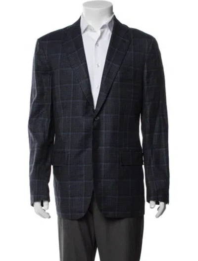 Pre-owned Kiton Cashmere Plaid Print Blazer In Blue