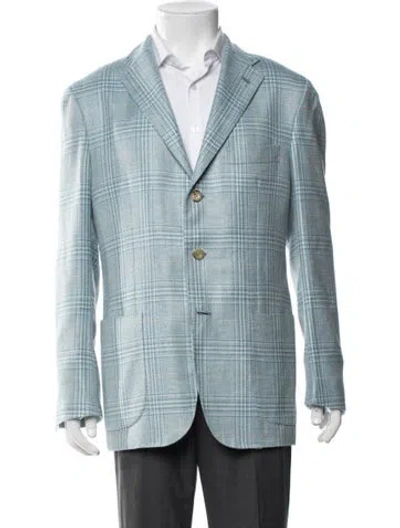 Pre-owned Kiton Cashmere Plaid Print Blazer In Blue