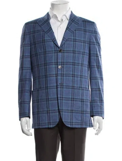Pre-owned Kiton Cashmere Plaid Print Blazer In Blue