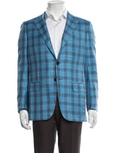 Pre-owned Kiton Cashmere Plaid Print Blazer In Blue