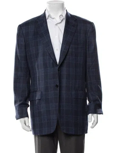 Pre-owned Kiton Cashmere Plaid Print Blazer In Blue