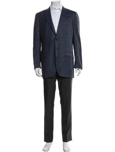 Pre-owned Kiton Cashmere Plaid Print Blazer In Blue