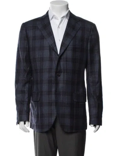 Pre-owned Kiton Cashmere Plaid Print Blazer In Blue