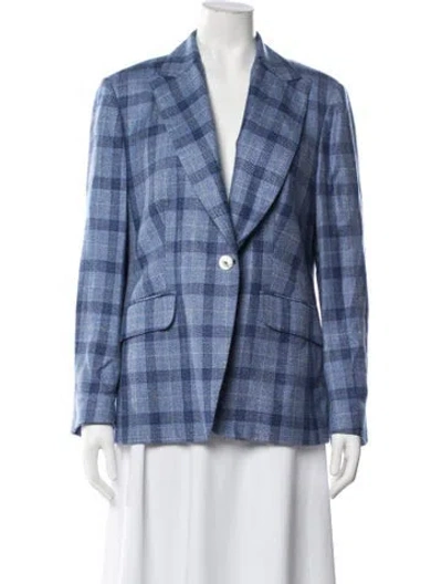 Pre-owned Kiton Cashmere Plaid Print Blazer In Blue