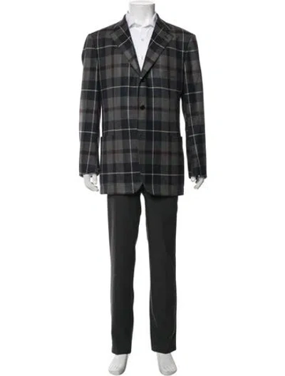 Pre-owned Kiton Cashmere Plaid Print Blazer In Blue/green