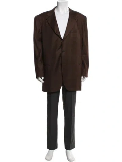 Pre-owned Kiton Cashmere Plaid Print Blazer In Brown