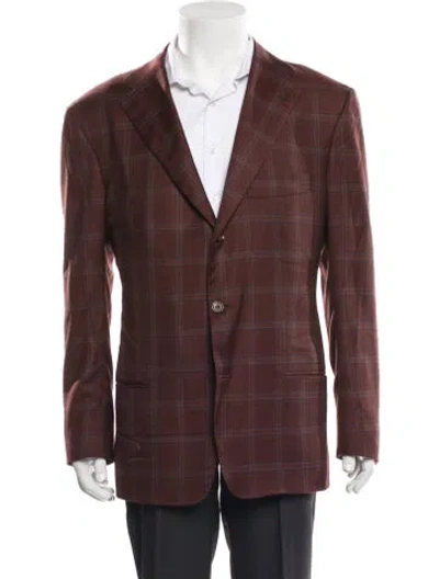 Pre-owned Kiton Cashmere Plaid Print Blazer In Brown