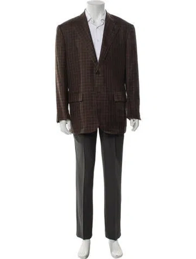 Pre-owned Kiton Cashmere Plaid Print Blazer In Brown