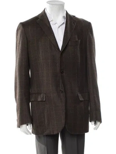 Pre-owned Kiton Cashmere Plaid Print Blazer In Brown