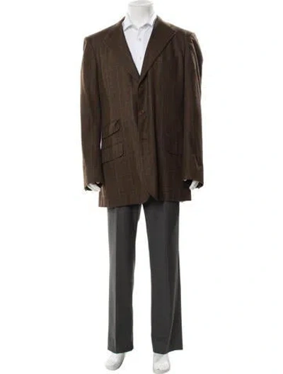 Pre-owned Kiton Cashmere Plaid Print Blazer In Brown