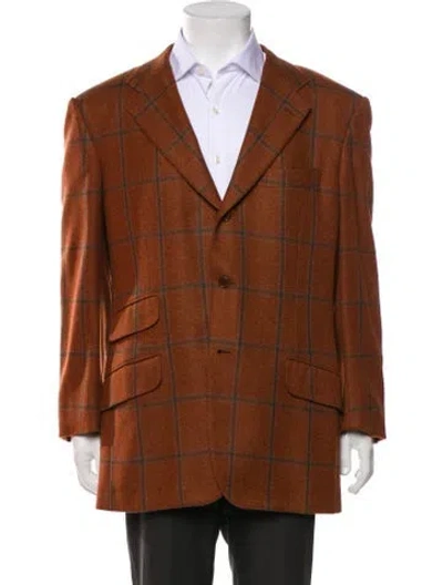 Pre-owned Kiton Cashmere Plaid Print Blazer In Brown
