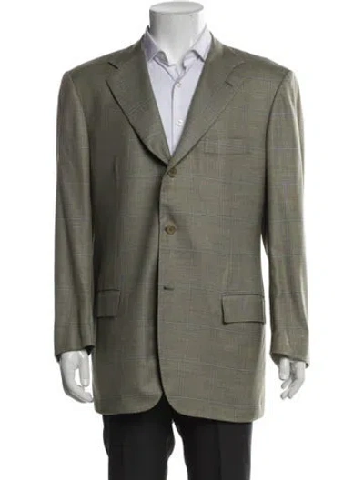 Pre-owned Kiton Cashmere Plaid Print Blazer In Brown