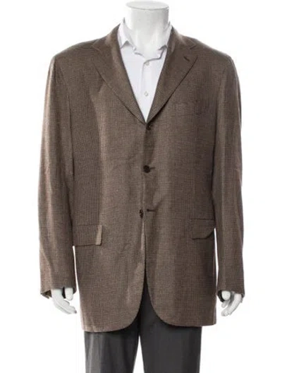 Pre-owned Kiton Cashmere Plaid Print Blazer In Brown