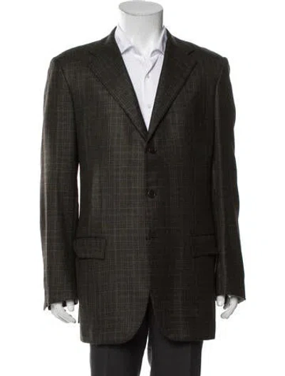 Pre-owned Kiton Cashmere Plaid Print Blazer In Brown