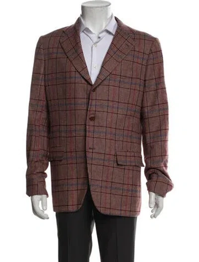 Pre-owned Kiton Cashmere Plaid Print Blazer In Brown