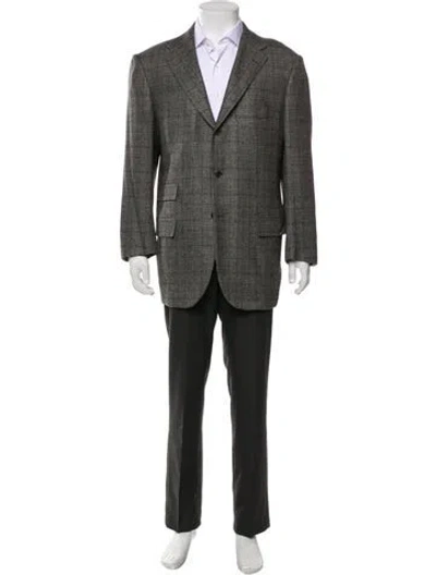 Pre-owned Kiton Cashmere Plaid Print Blazer In Brown