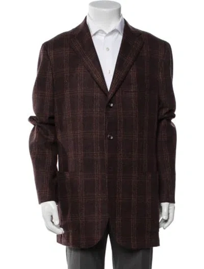 Pre-owned Kiton Cashmere Plaid Print Blazer In Brown