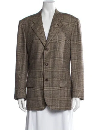 Pre-owned Kiton Cashmere Plaid Print Blazer In Brown