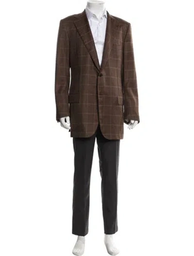 Pre-owned Kiton Cashmere Plaid Print Blazer In Brown