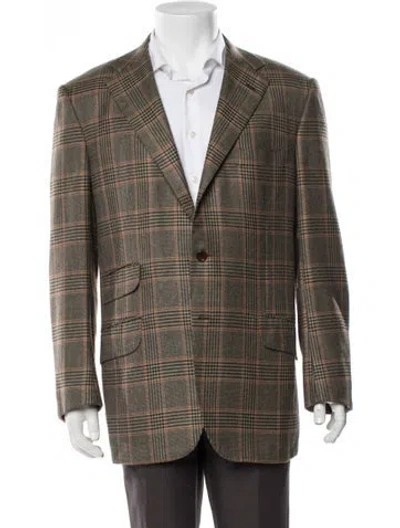 Pre-owned Kiton Cashmere Plaid Print Blazer In Brown