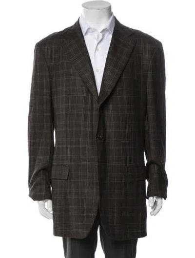 Pre-owned Kiton Cashmere Plaid Print Blazer In Brown