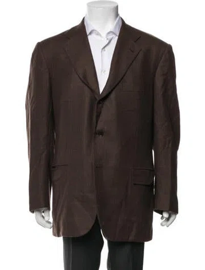 Pre-owned Kiton Cashmere Plaid Print Blazer In Brown