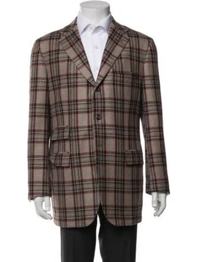 Pre-owned Kiton Cashmere Plaid Print Blazer In Brown