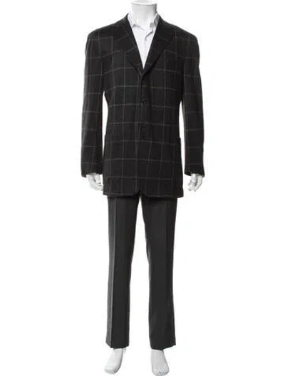 Pre-owned Kiton Cashmere Plaid Print Blazer In Brown