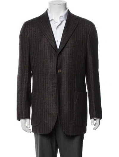 Pre-owned Kiton Cashmere Plaid Print Blazer In Brown