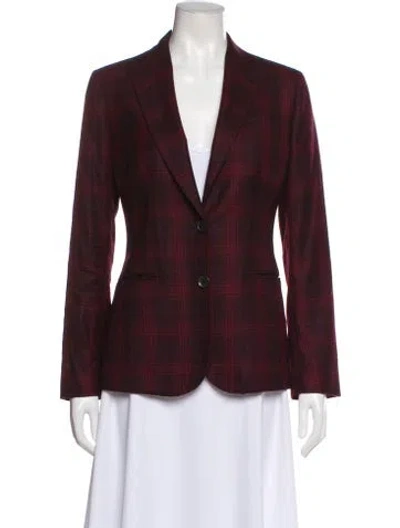 Pre-owned Kiton Cashmere Plaid Print Blazer In Burgundy