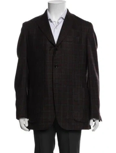 Pre-owned Kiton Cashmere Plaid Print Blazer In Burgundy