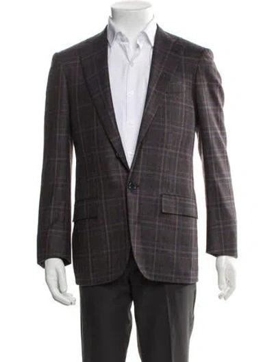 Pre-owned Kiton Cashmere Plaid Print Blazer In Gray
