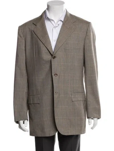 Pre-owned Kiton Cashmere Plaid Print Blazer In Gray
