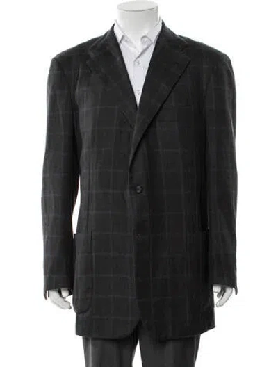 Pre-owned Kiton Cashmere Plaid Print Blazer In Gray