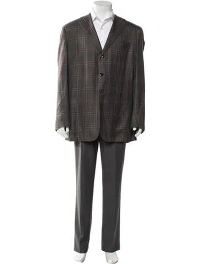 Pre-owned Kiton Cashmere Plaid Print Blazer In Gray