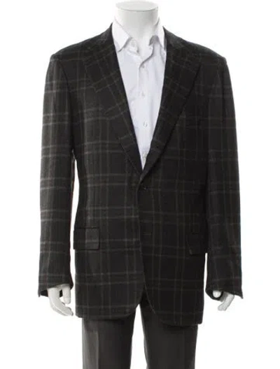 Pre-owned Kiton Cashmere Plaid Print Blazer In Gray