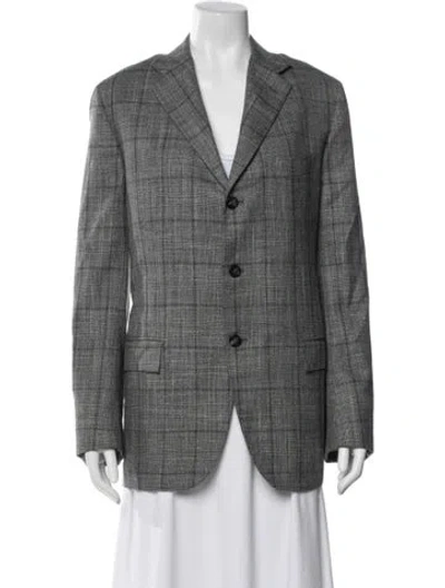 Pre-owned Kiton Cashmere Plaid Print Blazer In Gray
